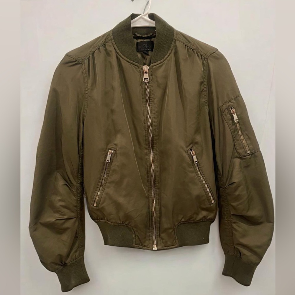 Top Shop! Green Bomber Jacket Size 2 US, 34 EU made in Turkey